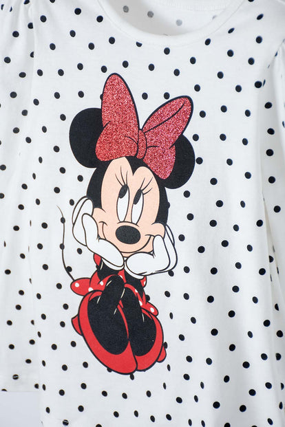 CAMISETA MINNIE MOUSE MARFIL MANGA LARGA PARA NIÑA 2T A 5T