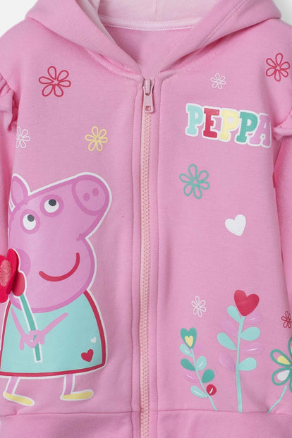 BUZO DE PEPPA PIG ROSADO ABIERTO CON CAPUCHA PARA NIÑA 2T A 5T