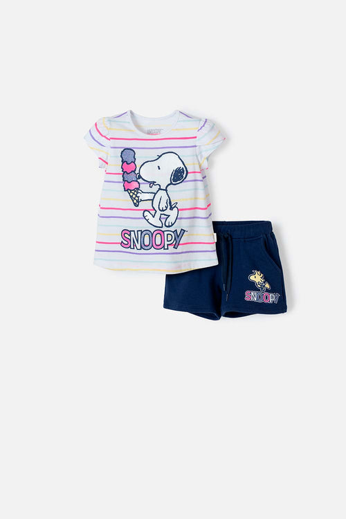 Card slide image -  CONJUNTO DE SNOOPY MULTICOLOR DE PANTALÓN CORTO PARA NIÑA 2T A 5T