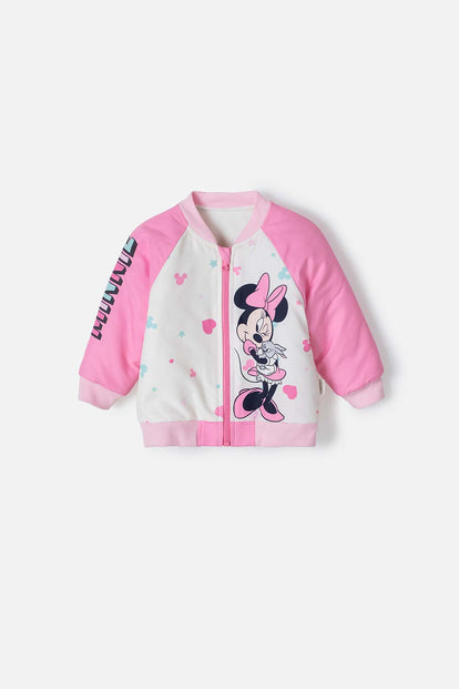 CHAQUETA DE MINNIE MOUSE CON CIERRE ROSADO Y MARFIL PARA BEBÉ NIÑA