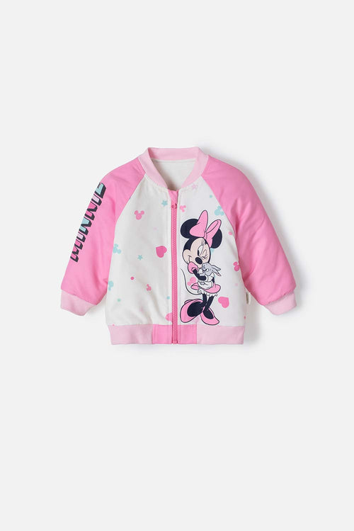 CHAQUETA DE MINNIE MOUSE CON CIERRE ROSADO Y MARFIL PARA BEBÉ NIÑA