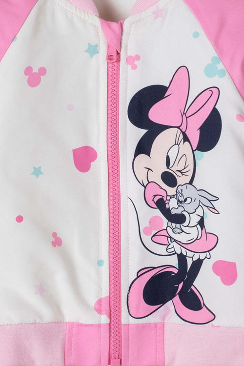 CHAQUETA DE MINNIE MOUSE CON CIERRE ROSADO Y MARFIL PARA BEBÉ NIÑA