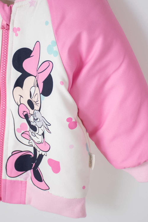 CHAQUETA DE MINNIE MOUSE CON CIERRE ROSADO Y MARFIL PARA BEBÉ NIÑA