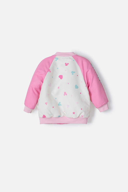 CHAQUETA DE MINNIE MOUSE CON CIERRE ROSADO Y MARFIL PARA BEBÉ NIÑA