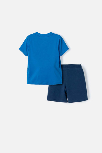CONJUNTO DE SNOOPY AZUL REY Y AZUL OSCURO CON BERMUDA PARA NIÑO 2T A 5T