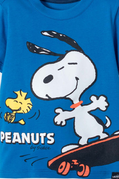 CONJUNTO DE SNOOPY AZUL REY Y AZUL OSCURO CON BERMUDA PARA NIÑO 2T A 5T