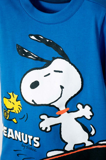 CONJUNTO DE SNOOPY AZUL REY Y AZUL OSCURO CON BERMUDA PARA NIÑO 2T A 5T