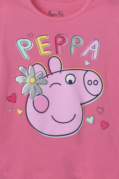 CAMISETA DE PEPPA PIG ROSADA CON ESTAMPADO BRILLANTE PARA NIÑA 2T A 5T