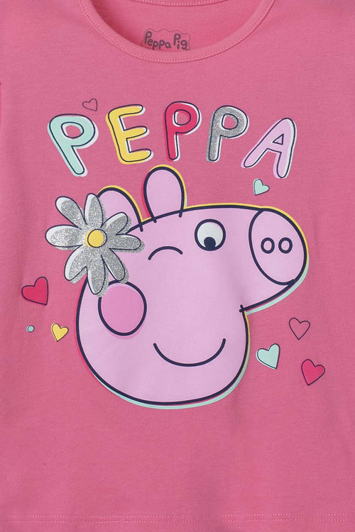CAMISETA DE PEPPA PIG ROSADA CON ESTAMPADO BRILLANTE PARA NIÑA 2T A 5T
