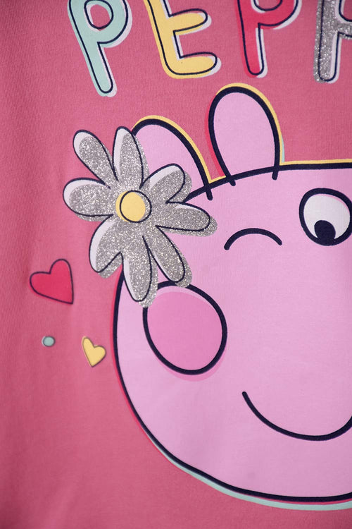 CAMISETA DE PEPPA PIG ROSADA CON ESTAMPADO BRILLANTE PARA NIÑA 2T A 5T