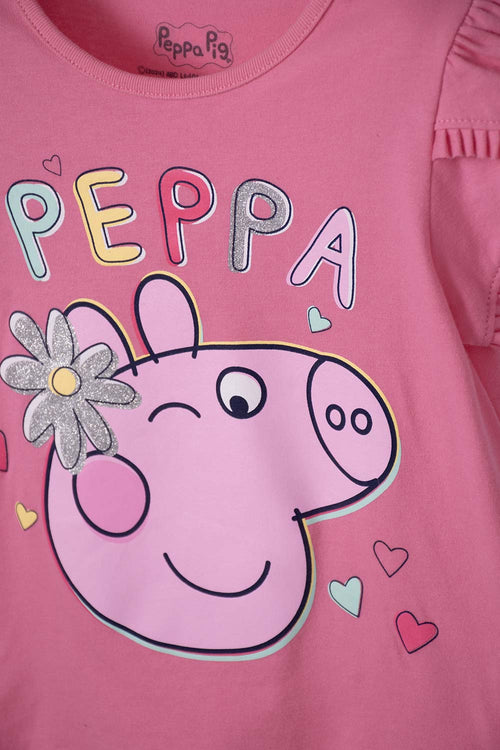 CAMISETA DE PEPPA PIG ROSADA CON ESTAMPADO BRILLANTE PARA NIÑA 2T A 5T