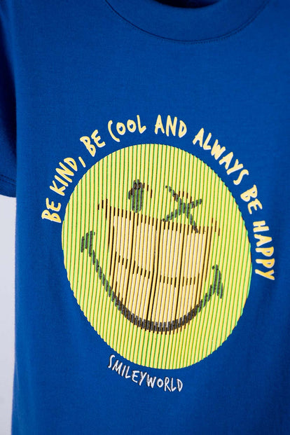  CAMISETA DE SMILEY AZUL ELÉCTRICO MANGA CORTA PARA NIÑO 2T A 5T