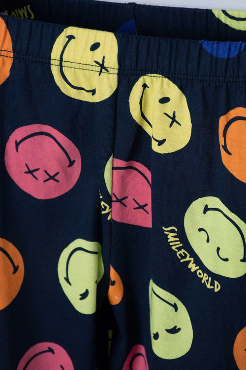 PIJAMA DE SMILEY BLANCA Y AZUL OSCURA DE MANGA LARGA PARA NIÑO 2T A 5T