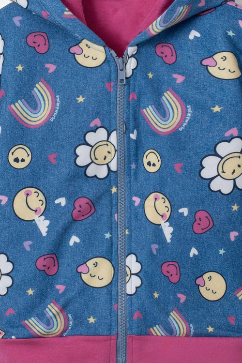 Card slide image -  BUZO DE SMILEY MULTICOLOR CON CAPUCHA PARA NIÑA 2T A 5T