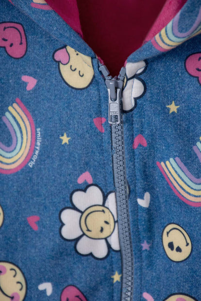BUZO DE SMILEY MULTICOLOR CON CAPUCHA PARA NIÑA 2T A 5T