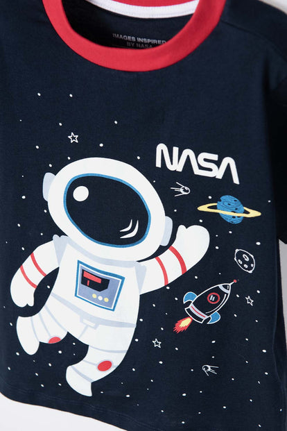  PIJAMA DE LA NASA CON PANTALÓN LARGO AZUL Y ROJO PARA NIÑO 2T A 5T