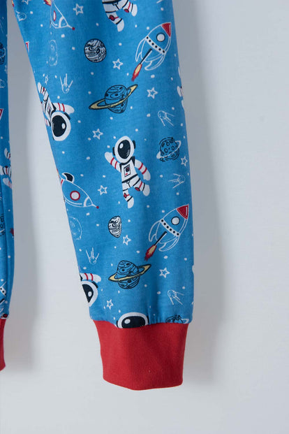  PIJAMA DE LA NASA CON PANTALÓN LARGO AZUL Y ROJO PARA NIÑO 2T A 5T