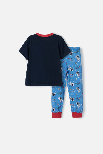  PIJAMA DE LA NASA CON PANTALÓN LARGO AZUL Y ROJO PARA NIÑO 2T A 5T