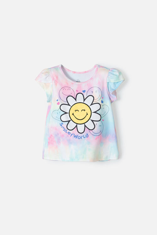 Card slide image -  CAMISETA DE SMILEY MULTICOLOR ESTAMPADA PARA NIÑA 2T A 5T