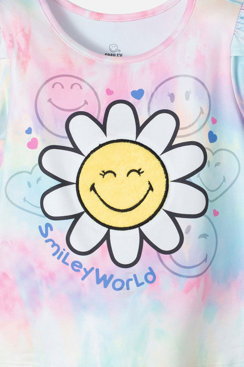 Card slide image -  CAMISETA DE SMILEY MULTICOLOR ESTAMPADA PARA NIÑA 2T A 5T