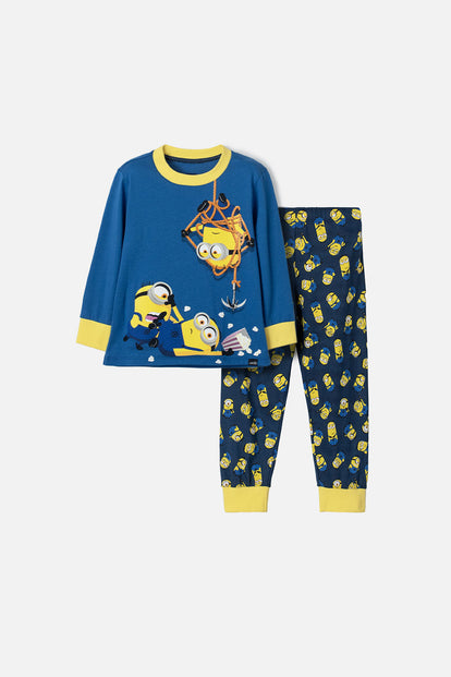 PIJAMA DE MINIONS AZUL DE CAMISETA MANGA LARGA PARA NIÑO 2T A 5T