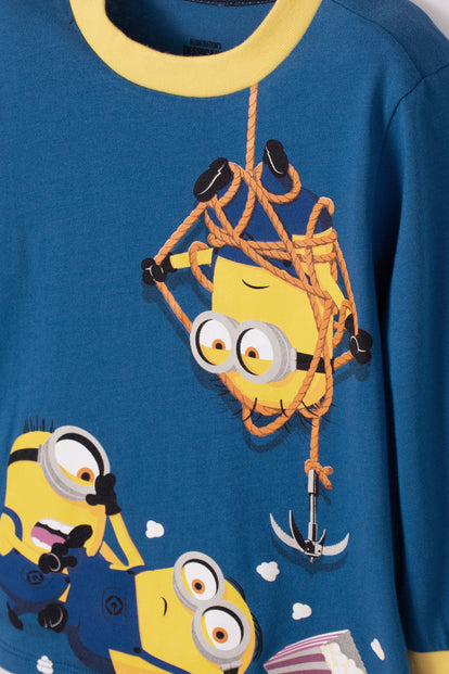 PIJAMA DE MINIONS AZUL DE CAMISETA MANGA LARGA PARA NIÑO 2T A 5T