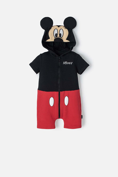  ENTERIZO DE MICKEY MOUSE NEGRO Y ROJO PARA BEBÉ NIÑO