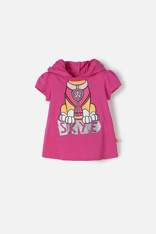 CAMISETA DE PAW PATROL FUCSIA CON CAPUCHA PARA NIÑA 2T A 5T