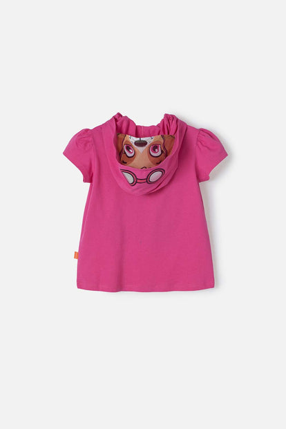 CAMISETA DE PAW PATROL FUCSIA CON CAPUCHA PARA NIÑA 2T A 5T