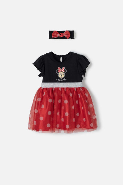  VESTIDO DE MINNIE MOUSE CON TULL NEGRO Y ROJO PARA BEBÉ NIÑA