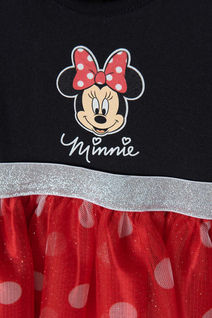 VESTIDO DE MINNIE MOUSE CON TULL NEGRO Y ROJO PARA BEBÉ NIÑA