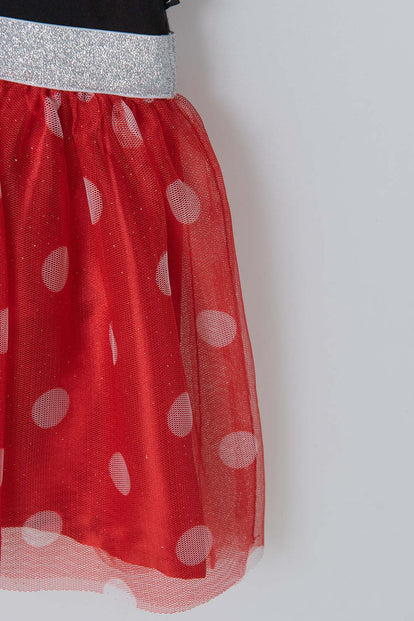 VESTIDO DE MINNIE MOUSE CON TULL NEGRO Y ROJO PARA BEBÉ NIÑA