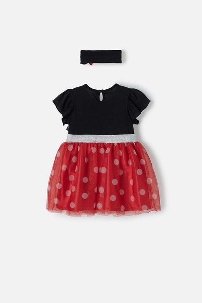 VESTIDO DE MINNIE MOUSE CON TULL NEGRO Y ROJO PARA BEBÉ NIÑA