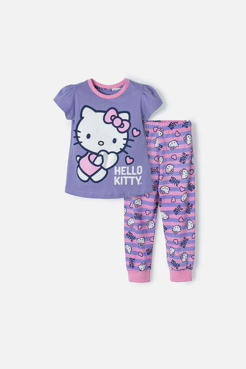 Card slide image -  PIJAMA DE HELLO KITTY CON PANTALÓN LARGO MORADO Y ROSADO PARA NIÑA 2T A 5T