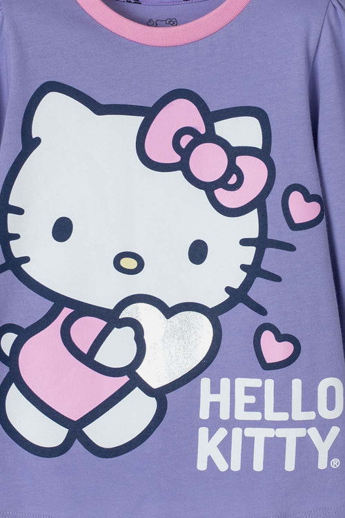 Card slide image -  PIJAMA DE HELLO KITTY CON PANTALÓN LARGO MORADO Y ROSADO PARA NIÑA 2T A 5T
