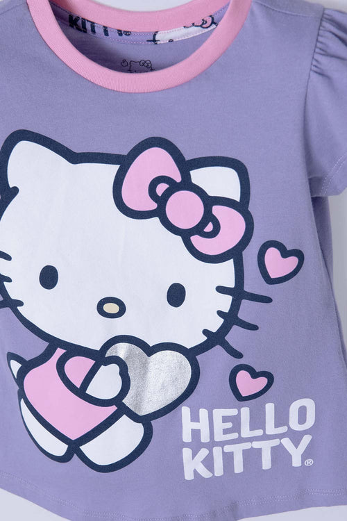Card slide image -  PIJAMA DE HELLO KITTY CON PANTALÓN LARGO MORADO Y ROSADO PARA NIÑA 2T A 5T