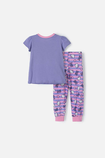 PIJAMA DE HELLO KITTY CON PANTALÓN LARGO MORADO Y ROSADO PARA NIÑA 2T A 5T