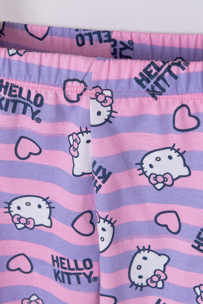 PIJAMA DE HELLO KITTY MORADA Y ROSADA DE CAMISETA MANGA LARGA PARA NIÑA 2T A 5T