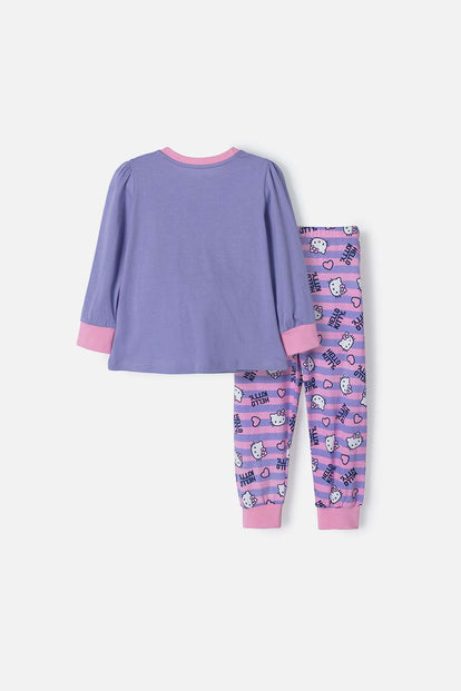 PIJAMA DE HELLO KITTY MORADA Y ROSADA DE CAMISETA MANGA LARGA PARA NIÑA 2T A 5T
