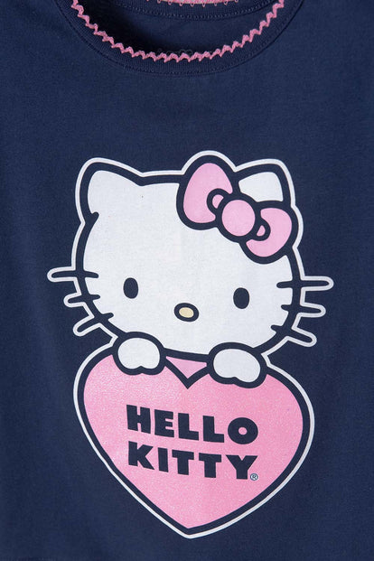  CONJUNTO DE HELLO KITTY CON SHORT AZUL Y MARFIL PARA NIÑA 2T A 5T
