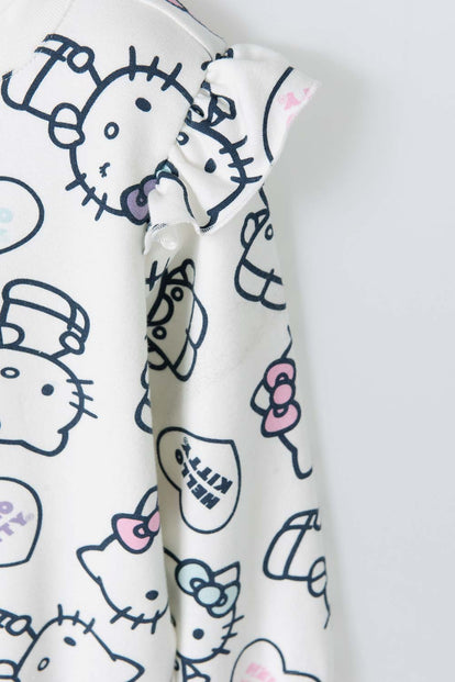 CONJUNTO DE HELLO KITTY CON PANTALÓN LARGO ROSADO Y MARFIL PARA NIÑA 2T A 5T