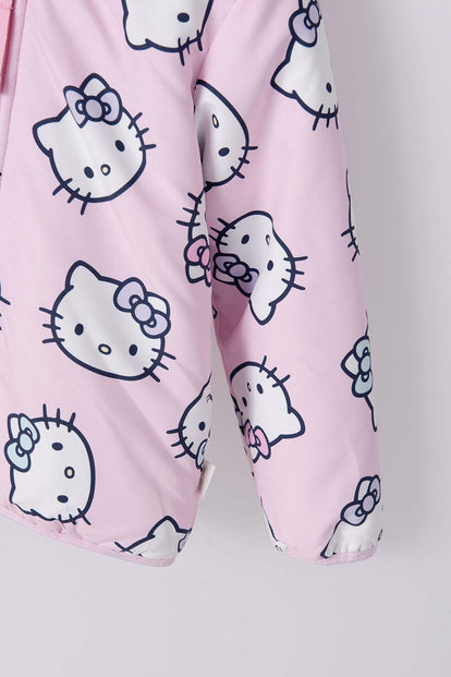 CHAQUETA DE HELLO KITTY CON CAPUCHA ROSADA PARA NIÑA 2T A 5T