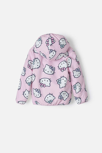 CHAQUETA DE HELLO KITTY CON CAPUCHA ROSADA PARA NIÑA 2T A 5T