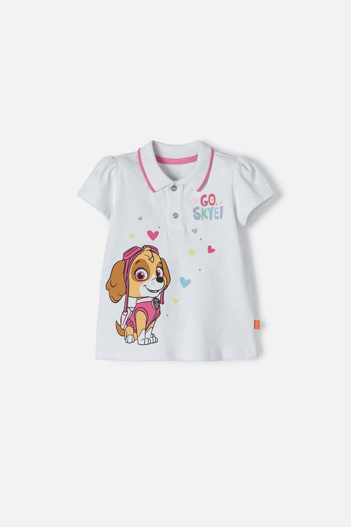 CAMISETA DE PAW PATROL BLANCA TIPO POLO PARA NIÑA 2T A 5T