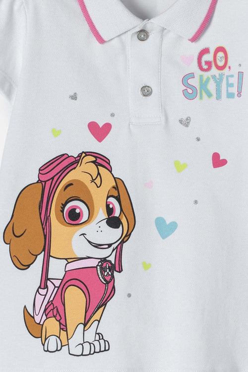 CAMISETA DE PAW PATROL BLANCA TIPO POLO PARA NIÑA 2T A 5T