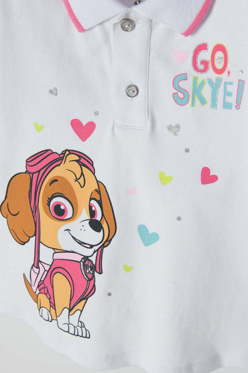 CAMISETA DE PAW PATROL BLANCA TIPO POLO PARA NIÑA 2T A 5T