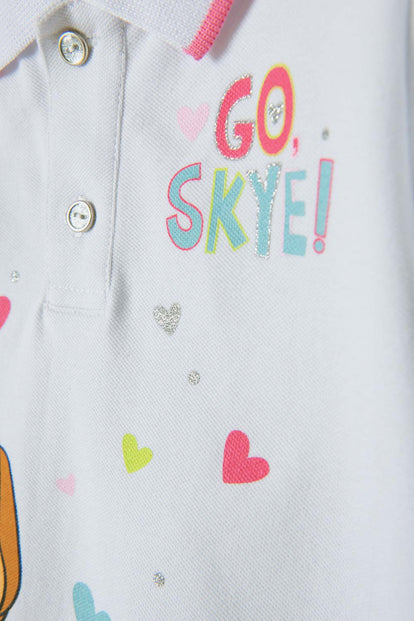 CAMISETA DE PAW PATROL BLANCA TIPO POLO PARA NIÑA 2T A 5T