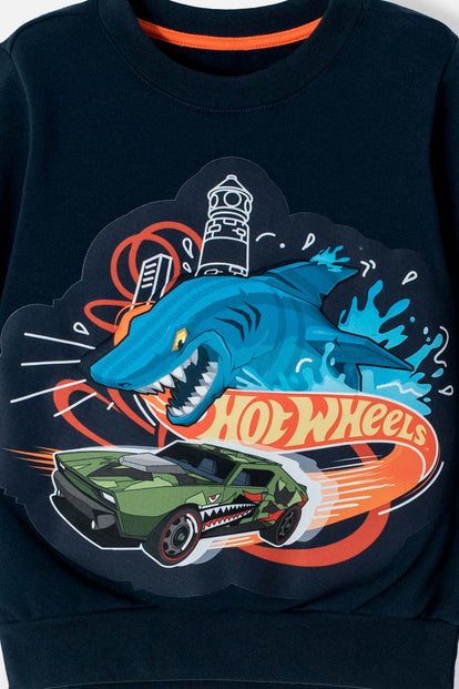  BUZO DE HOT WHEELS AZUL OSCURO CERRADO PARA NIÑO 2T A 5T
