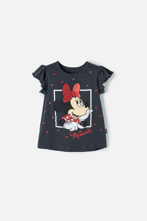 CAMISETA DE MINNIE MOUSE MANGA CORTA GRIS PARA NIÑA 2T A 5T