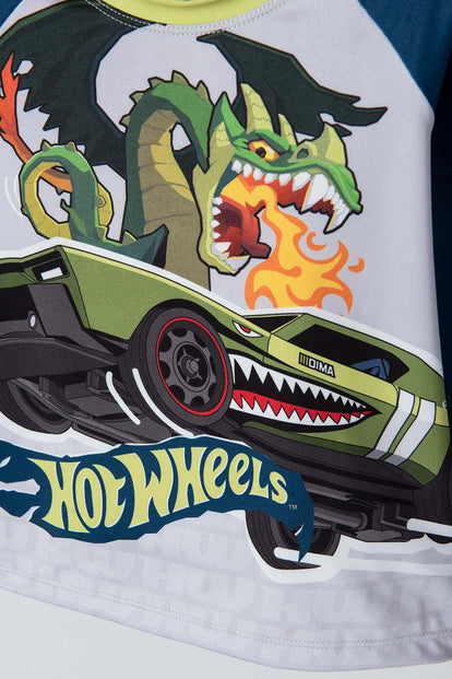 CONJUNTO DE BAÑO DE HOT WHEELS VERDE, AZUL Y GRIS MANGA LARGA PARA NIÑO 2T A 5T